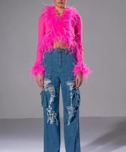 IVY DISTRESSED CARGO HIGH WAISTED JEANS -akira shop ivy distressed cargo high waisted jeans medium blue denim 3 3