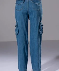 IVY DISTRESSED CARGO HIGH WAISTED JEANS -akira shop ivy distressed cargo high waisted jeans medium blue denim 7 7