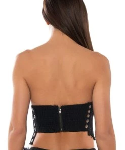 IVY PATCHWORK DENIM CORSET -akira shop ivy patchwork denim corset black denim 6 6