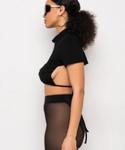 JEUNE POCKET DETAIL CUTOUT CROP TEE -akira shop jeune pocket detail cutout crop tee black 6 6