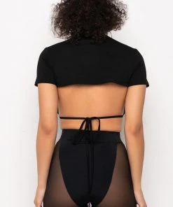 JEUNE POCKET DETAIL CUTOUT CROP TEE -akira shop jeune pocket detail cutout crop tee black 7 7