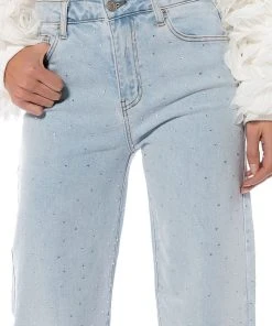 JILLIAN EMBELLISHED WIDE LEG JEANS 15 JILLIAN EMBELLISHED WIDE LEG JEANS -akira shop jillian embellished wide leg jeans light blue denim 7 7