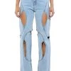 JUMP AROUND CUTOUT RELAXED FIT JEANS -akira shop jump around cutout relaxed fit jeans light blue 1 1