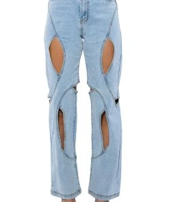JUMP AROUND CUTOUT RELAXED FIT JEANS -akira shop jump around cutout relaxed fit jeans light blue 3 3