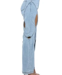 JUMP AROUND CUTOUT RELAXED FIT JEANS -akira shop jump around cutout relaxed fit jeans light blue 4 4