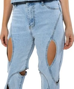 JUMP AROUND CUTOUT RELAXED FIT JEANS -akira shop jump around cutout relaxed fit jeans light blue 6 6