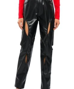 JUMP AROUND RELAXED CUTOUT FAUX LEATHER PANT