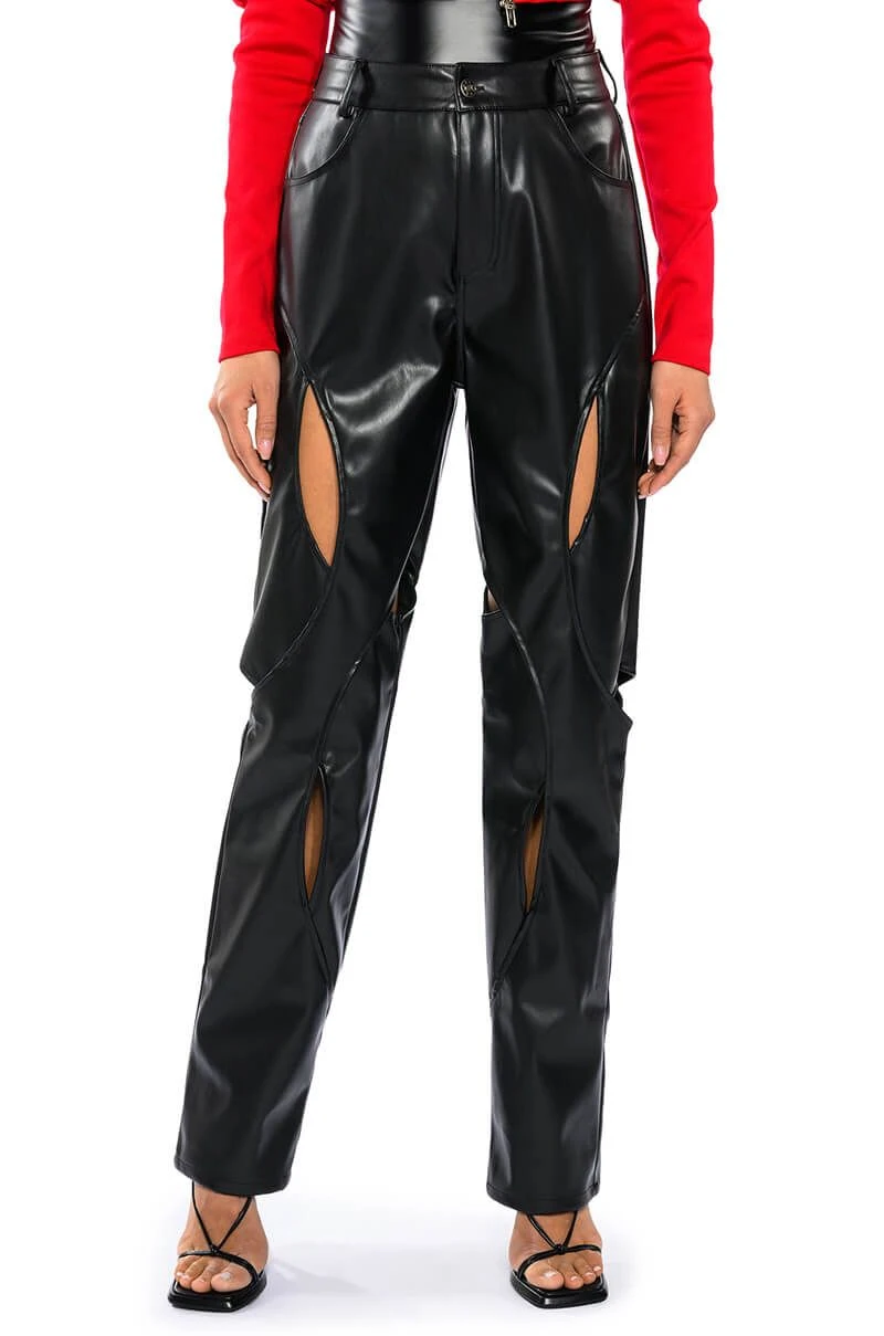 JUMP AROUND RELAXED CUTOUT FAUX LEATHER PANT 3 JUMP AROUND RELAXED CUTOUT FAUX LEATHER PANT