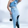 JUST WANNA DANCE HIGH LOW DENIM SKIRT -akira shop just wanna dance high low denim skirt light blue denim 1 1 c1 c1