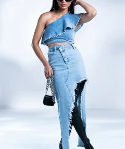 JUST WANNA DANCE HIGH LOW DENIM SKIRT