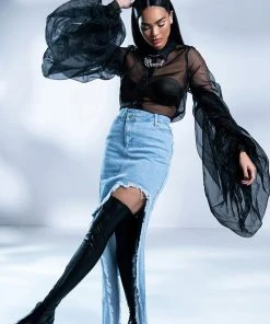 JUST WANNA DANCE HIGH LOW DENIM SKIRT 17 JUST WANNA DANCE HIGH LOW DENIM SKIRT -akira shop just wanna dance high low denim skirt light blue denim 5 5 c1 c1