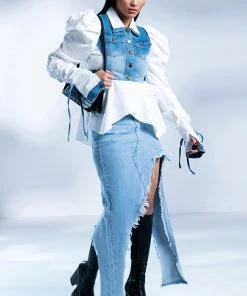 JUST WANNA DANCE HIGH LOW DENIM SKIRT 19 JUST WANNA DANCE HIGH LOW DENIM SKIRT -akira shop just wanna dance high low denim skirt light blue denim 7 7 c1 c1