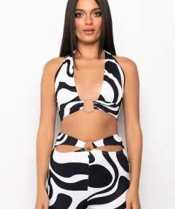 KARMA HALTERNECK RING DETAIL BRALETTE -akira shop karma halterneck ring detail bralette white black 3 3