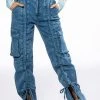 KENNA FRONT TIE DETAIL CARGO JEANS 1 KENNA FRONT TIE DETAIL CARGO JEANS -akira shop kenna front tie detail cargo jeans medium blue denim 1 1