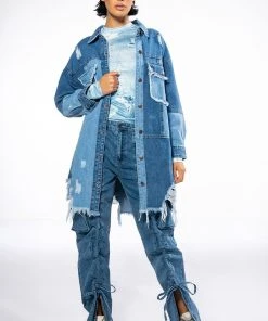 KENNA FRONT TIE DETAIL CARGO JEANS -akira shop kenna front tie detail cargo jeans medium blue denim 3 3