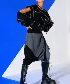 KENNEDY CINCHED ASYMMETRICAL DROP WAIST PANT -akira shop kennedy cinched asymmetrical midi skirt grey 4 4