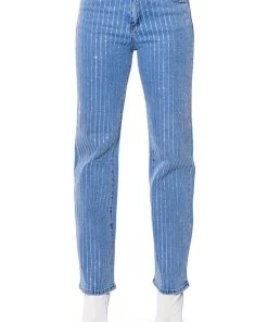KICK BACK PINSTRIPE RHINESTONE WIDE LEG JEANS -akira shop kick back pinstripe rhinestone wide leg jeans medium blue denim 5 5