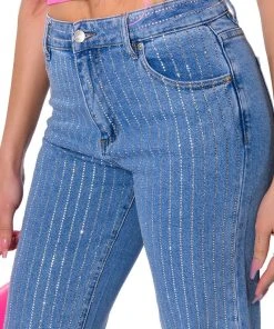 KICK BACK PINSTRIPE RHINESTONE WIDE LEG JEANS -akira shop kick back pinstripe rhinestone wide leg jeans medium blue denim 8 8