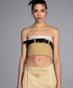 KISSES BELTED CROP TOP 9 KISSES BELTED CROP TOP -akira shop kisses belted crop top beige 2 2