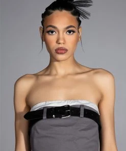 KISSES BELTED CROP TOP -akira shop kisses belted crop top charcoal grey 1 1 c1