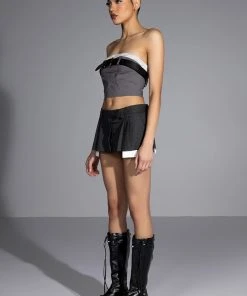 KISSES BELTED CROP TOP -akira shop kisses belted crop top charcoal grey 4 4