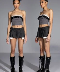 KISSES BELTED CROP TOP -akira shop kisses belted crop top charcoal grey 5 5