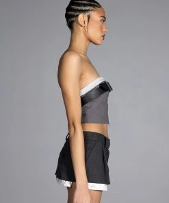 KISSES BELTED CROP TOP -akira shop kisses belted crop top charcoal grey 6 6