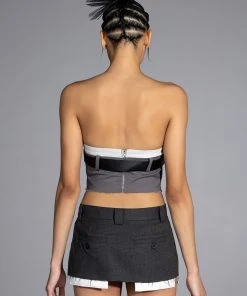 KISSES BELTED CROP TOP -akira shop kisses belted crop top charcoal grey 7 7