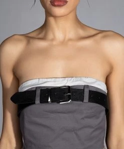 KISSES BELTED CROP TOP -akira shop kisses belted crop top charcoal grey 8 8