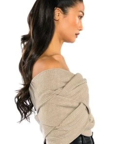 KNOT YOUR AVERAGE GAL STRAPLESS KNIT TOP -akira shop knot your average gal strapless knit top taupe 5 5