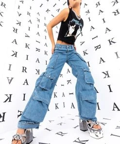 LA ISLA CARGO JEANS -akira shop la isla cargo jeans medium blue denim 2 2 c1