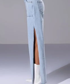 LASTING LOVER HIGH RISE SIDE SLIT JEANS -akira shop lasting lover high rise side slit jeans light blue 6 6