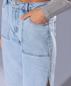 LASTING LOVER HIGH RISE SIDE SLIT JEANS -akira shop lasting lover high rise side slit jeans light blue 8 8