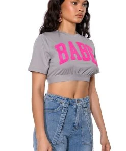 LE BAYBAY PATCH CROPPED T SHIRT -akira shop le baybay patch cropped t shirt grey multi 2 2
