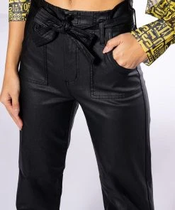 LE CHIC COATED PAPERBAG WAIST STRAIGHT LEG PANT -akira shop le chic coated paperbag waist straight leg pant black 8 8