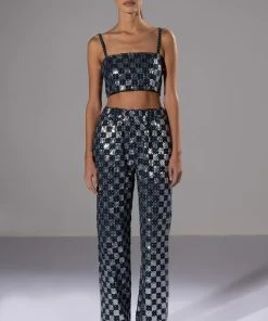 LEAH WIDE LEG TROUSER -akira shop leah wide leg trouser blue multi 7 7