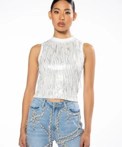 LEAVIN ON A JET PLANE SLEEVELESS RHINESTONE TANK -akira shop leavin on a jet plane sleeveless rhinestone tank white 3 3