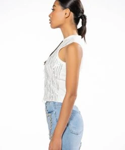 LEAVIN ON A JET PLANE SLEEVELESS RHINESTONE TANK -akira shop leavin on a jet plane sleeveless rhinestone tank white 4 4