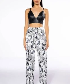 LEGENDARY NEWSPAPER PRINT WIDE LEG TROUSER -akira shop legendary newspaper print wide leg trouser white multi 10 10
