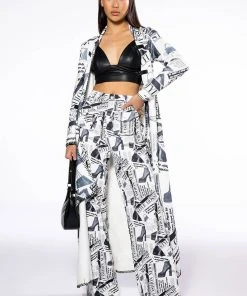 LEGENDARY NEWSPAPER PRINT WIDE LEG TROUSER -akira shop legendary newspaper print wide leg trouser white multi 4 4