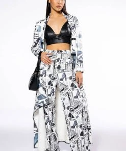 LEGENDARY NEWSPAPER PRINT WIDE LEG TROUSER -akira shop legendary newspaper print wide leg trouser white multi 5 5