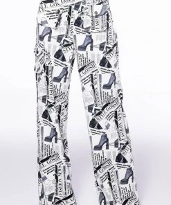 LEGENDARY NEWSPAPER PRINT WIDE LEG TROUSER -akira shop legendary newspaper print wide leg trouser white multi 6 6