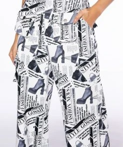 LEGENDARY NEWSPAPER PRINT WIDE LEG TROUSER -akira shop legendary newspaper print wide leg trouser white multi 9 9
