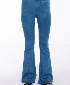 LENA SUPER HIGH RISE FLARE DENIM PANTS -akira shop lena super high rise flare denim pants medium blue denim 3 3