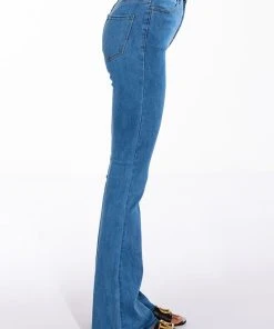 LENA SUPER HIGH RISE FLARE DENIM PANTS -akira shop lena super high rise flare denim pants medium blue denim 4 4
