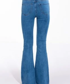 LENA SUPER HIGH RISE FLARE DENIM PANTS -akira shop lena super high rise flare denim pants medium blue denim 5 5