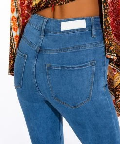 LENA SUPER HIGH RISE FLARE DENIM PANTS -akira shop lena super high rise flare denim pants medium blue denim 6 6