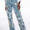 LEON PATCHWORK HIGH RISE STRAIGHT LEG JEANS