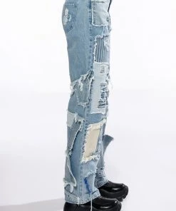 LEON PATCHWORK HIGH RISE STRAIGHT LEG JEANS 13 LEON PATCHWORK HIGH RISE STRAIGHT LEG JEANS -akira shop leon patchwork high rise straight leg jeans light blue denim 4 4 c1 c1 c1 c1 c1