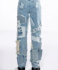 LEON PATCHWORK HIGH RISE STRAIGHT LEG JEANS 15 LEON PATCHWORK HIGH RISE STRAIGHT LEG JEANS -akira shop leon patchwork high rise straight leg jeans light blue denim 6 6 c1 c1 c1 c1 c1